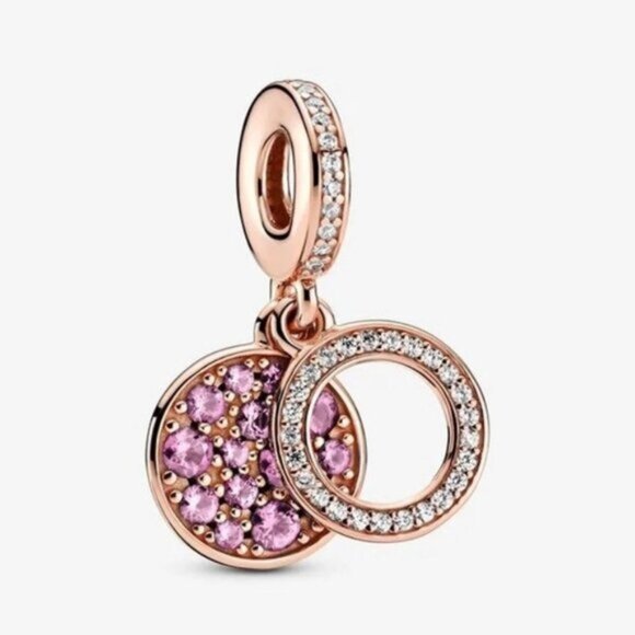 Pandora Sparkling Pink Disc Double Dangle Charm - Picture 1 of 5